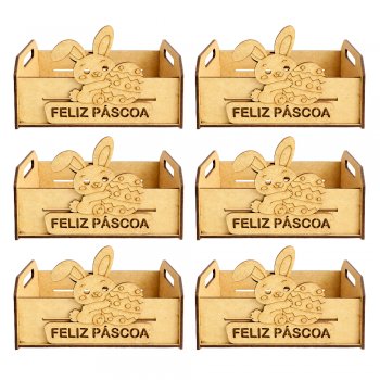 Jogo 6 Caixinhas em MDF com Alça e Recorte “Feliz Páscoa”