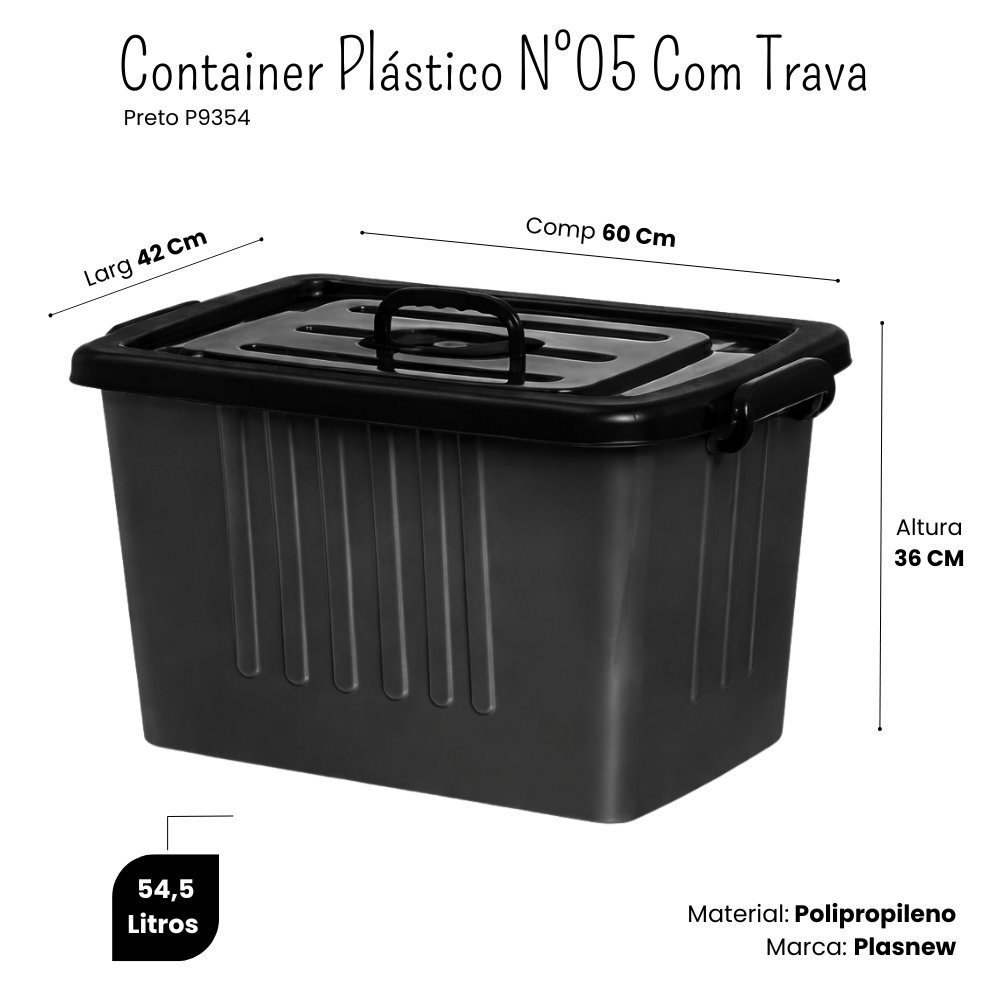 Container Base Plastico Pracasa.Net - cod: P9354 - Container Plástico N°05 Com Trava 54,5 ...