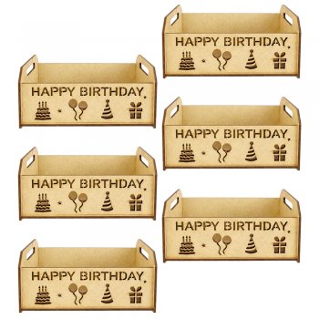 Jogo 6 Caixinhas em MDF com Recorte “Happy Birthday”