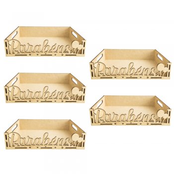 Jogo 5 Caixinhas em MDF com Recorte “Parabéns” e Balão