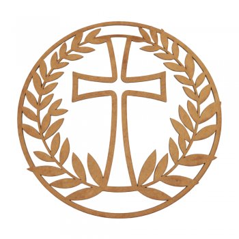 Mandala Cruz Divina com Ramos 30 Cm em MDF