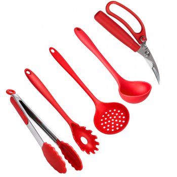 Kit 5 Utensílios de Cozinha em Silicone Vermelho