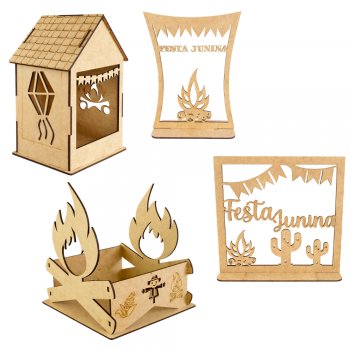 Kit Festa Junina 4 Peças em MDF Cru