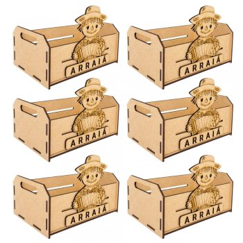 Jogo 6 Caixinhas em MDF Tema Arraiá Sanfona e Espantalho