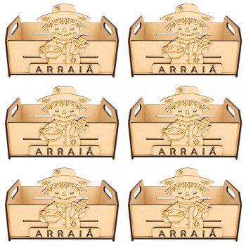 Jogo 6 Caixinhas em MDF Tema Arraiá Espantalho e Milho