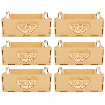 Jogo 6 Caixas em MDF com Alça de Coração e Recorte Mãe