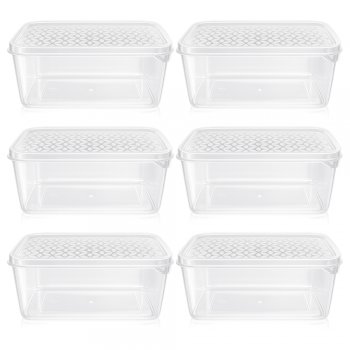 Jogo 6 Potes Organizadores Retangular 2,5L com Tampa Decorada Transparente