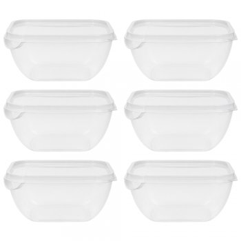 Jogo 6 Potes Organizadores Quadrado 500 ML com Tampa Transparente