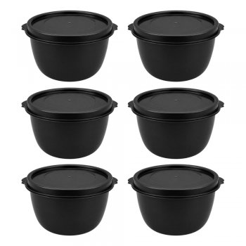 Jogo 6 Potes Redondo 500 ML com Tampa Preto