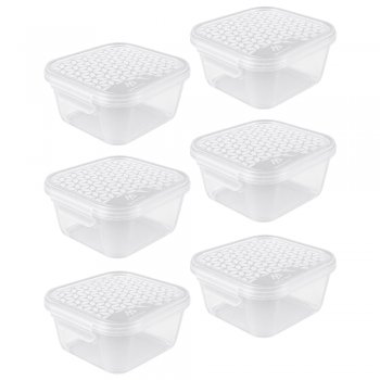 Jogo 6 Potes Organizadores Quadrado 800 ML com Trava Transparente