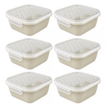 Jogo 6 Potes Organizadores Quadrado 800 ML com Trava Areia