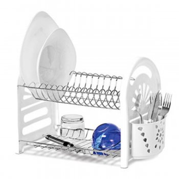 Secador Mimo Duplo com Porta Talher - Aço Cromado Com Branco