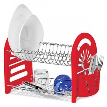 Secador Mimo Duplo com Porta Talher – Aço cromado C/ Vermelho