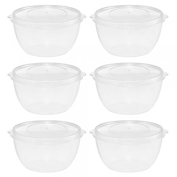 Jogo 6 Potes Redondos de Plástico 1 Litro Transparente