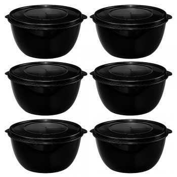 Jogo 6 Potes Redondos de Plástico 1 Litro Preto