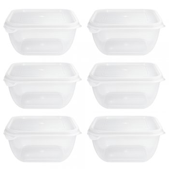 Jogo 6 Potes Organizadores Quadrado 1 Litro Transparente