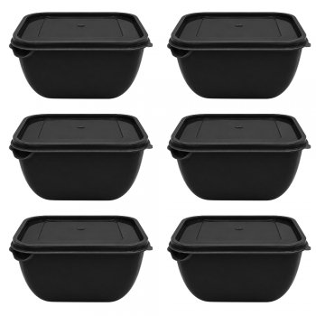 Jogo 6 Potes Organizadores Quadrado 1 Litro Preto