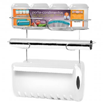 Porta Condimento c/ Papel Duplo - Aço cromado e Branco