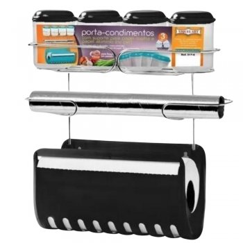 Porta Condimento c/ Papel Duplo - Aço cromado e Preto