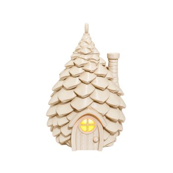 Mini Casinha Pinha Bege Natalina Iluminada Com LED