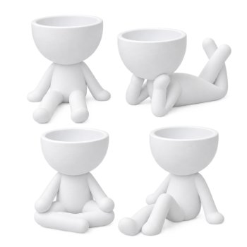 Kit 4 Vasinhos Decorativos Brancos Robert Plant para Suculentas