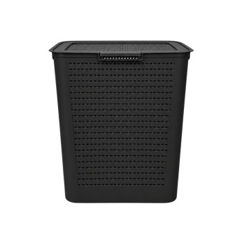 Cesto Rattan Retangular 27 Litros com Tampa Preto