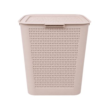 Cesto Rattan Retangular 55 Litros com Tampa Areia