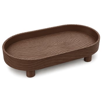 Bandeja Oval Decorativa Wood Design em Plástico Efeito Madeira Marrom