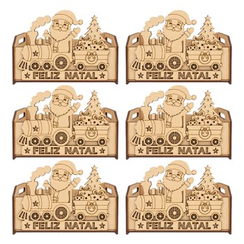 Jogo 6 Caixinhas Pequenas Tema Natalino com Aplique Trem de Natal