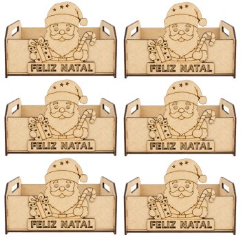 Jogo 6 Caixinhas Pequenas Tema Natalino com Aplique Papai Noel e Presente