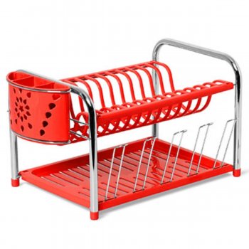 Secador Master Tubo c/ Porta Talheres e Copos - Vermelho