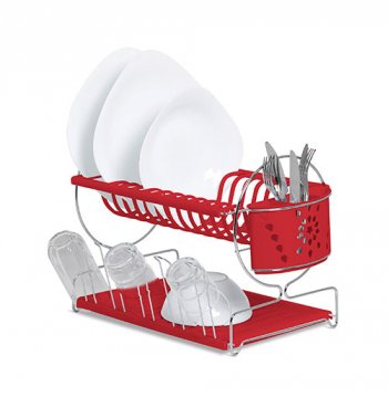 Secador Master Arame c/ Porta Talheres e Copos - Vermelho