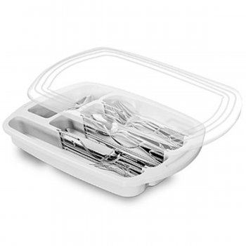 Porta Talher de Gaveta Branco Com Tampa Transparente