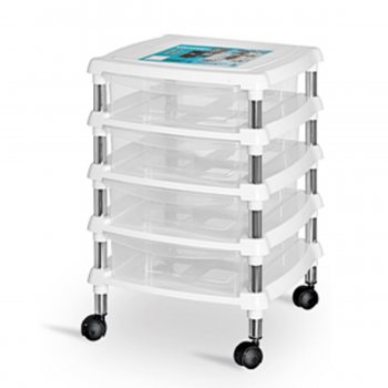 Gaveteiro 4P Branco com Gavetas Transparentes e Rodizios Giratórios