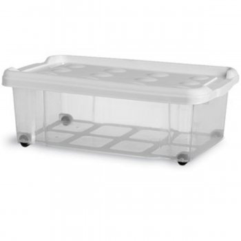Container 30 Litros Transparente com Tampa Branca e Rodízios