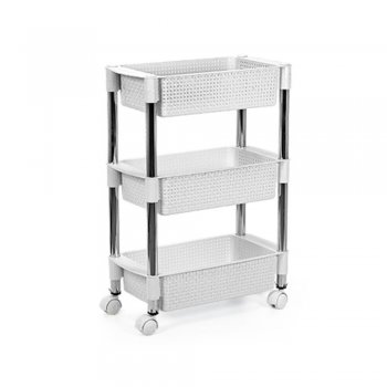 Fruteira Organizador Rattan C/ Rodinhas 3 Andares Branco