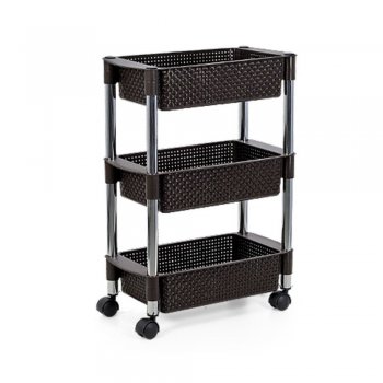 Fruteira Organizador Rattan C/ Rodinhas 3 Andares Marrom