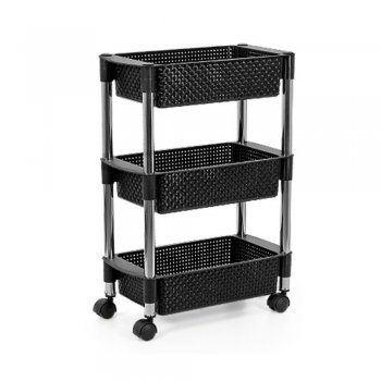 Fruteira Organizador Rattan C/ Rodinhas 3 Andares Preto