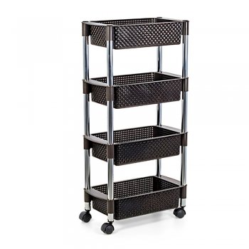 Fruteira Organizador Rattan C/ Rodinhas 4 Andares Marrom
