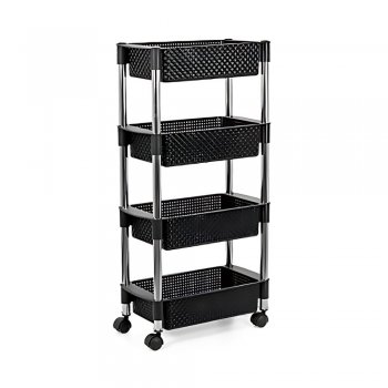 Fruteira Organizador Rattan C/ Rodinhas 4 Andares Preto