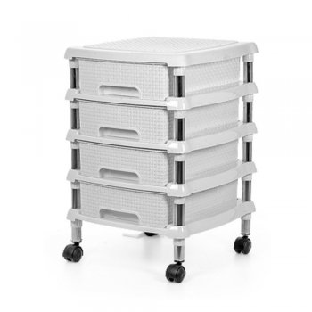 Gaveteiro Organizador Rattan 4 Gavetas Pequenas C/ Rodinhas Branco