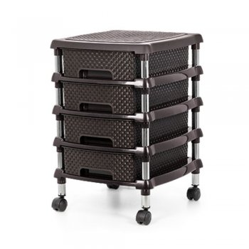 Gaveteiro Organizador Rattan 4 Gavetas Pequenas C/ Rodinhas Marrom