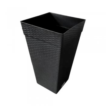 Vaso Quadrado Coluna Rattan Médio 17,5L Preto