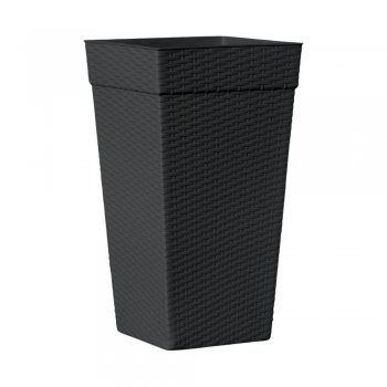 Vaso Quadrado Coluna Rattan Grande 28L Preto