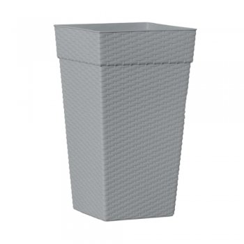 Vaso Quadrado Coluna Rattan Grande 28L Cinza