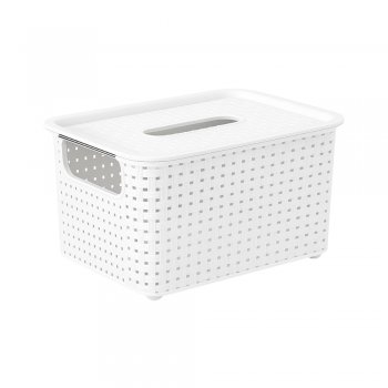 Cesto 01 Organizador Rattan com Tampa - Branco