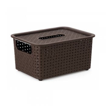 Cesto 01 Organizador Rattan com Tampa - Marrom