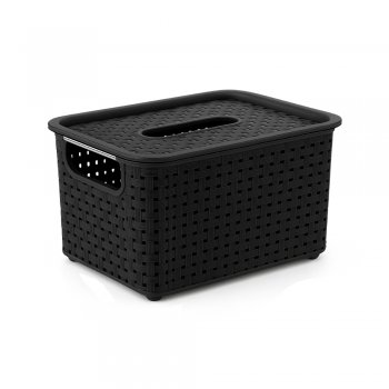 Cesto 01 Organizador Rattan com Tampa - Preto