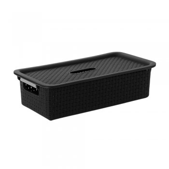Cesto 02 Organizador Rattan com Tampa - Preto