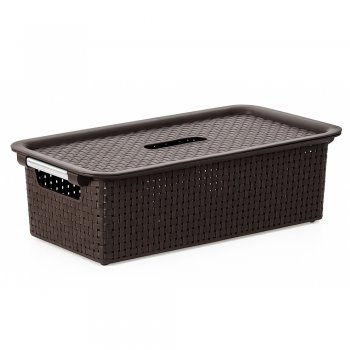 Cesto 03 Organizador Rattan com Tampa - Marrom